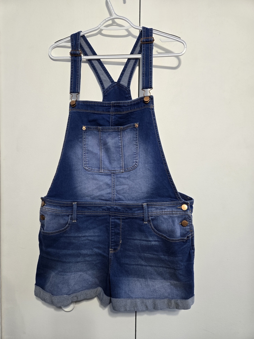 No Boundaries Denim Shortalls XL 15-17 Blue Cuffed Stretch Overall Shorts